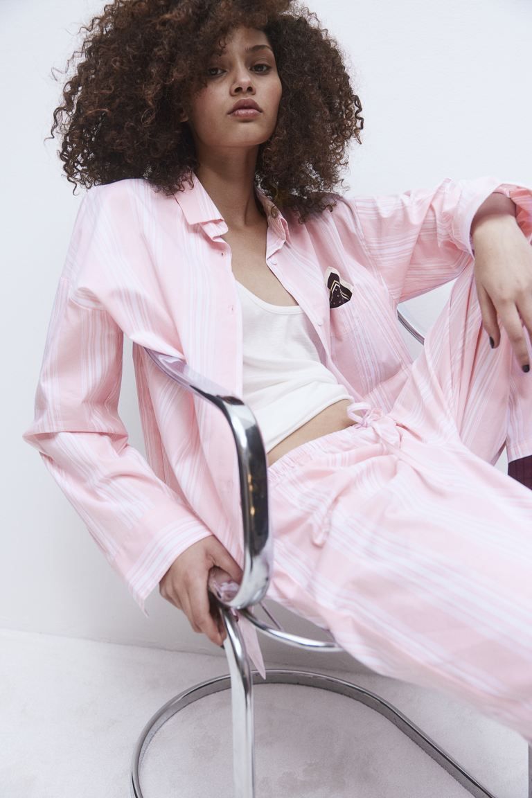 Pyjama shirt and bottoms - Light pink/Striped - Ladies | H&M GB | H&M (UK, MY, IN, SG, PH, TW, HK)