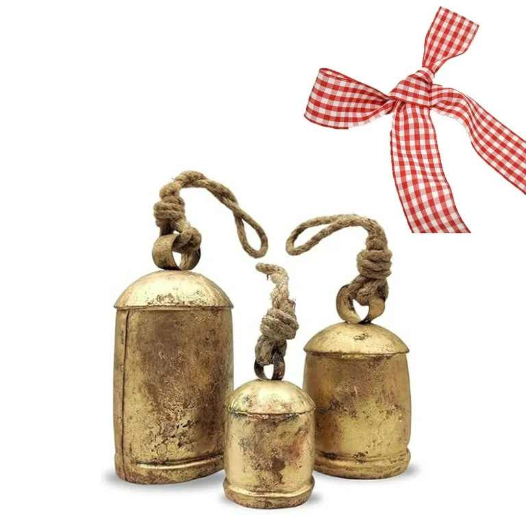 Clearance Christmas Decoration Christmas Decor Xmas Gifts Set Of 3 Christmas Bell Brass Cow Shabb... | Walmart (US)