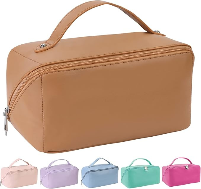 WUSHENG Makeup Bag Large Capacity Travel Cosmetic Bag Make up Bag Waterproof Open Flat Travel Mak... | Amazon (US)