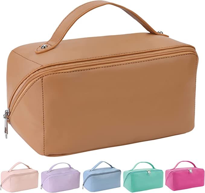 WUSHENG Makeup Bag Large Capacity Travel Cosmetic Bag Make up Bag Waterproof Open Flat Travel Mak... | Amazon (US)