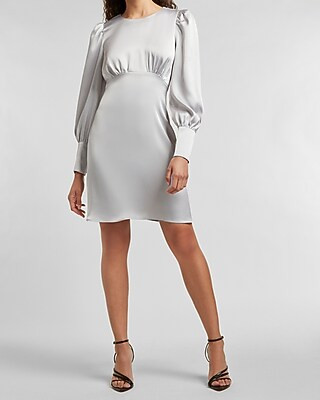 Satin Balloon Sleeve Empire Seam Dress | Express