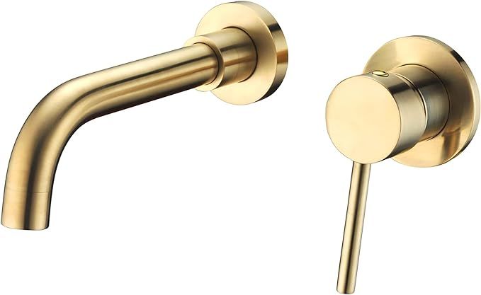 Sumerain Wall Mount Bathroom Faucet Brushed Gold,Single Handle with Brass Rough-in Valve - - Amaz... | Amazon (US)