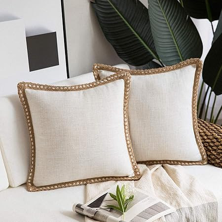 Phantoscope Pack of 2 Farmhouse Decorative Throw Pillow Covers Burlap Linen Trimmed Tailored Edge... | Amazon (US)