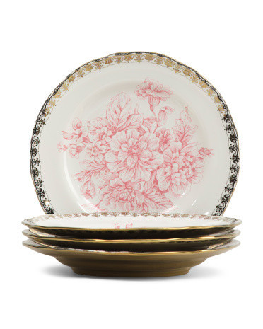 Set Of 4 Porcelain Genevieve Floral Salad Plates, Gold | TJ Maxx