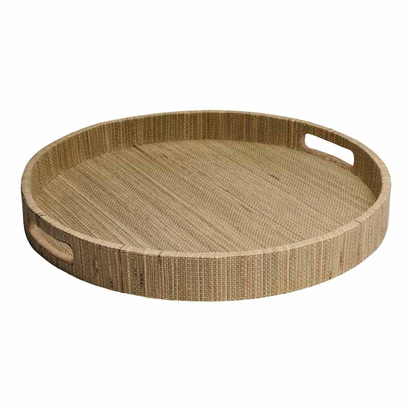 Brown Woven Tray with Inlay Handle, 18" | At Home
