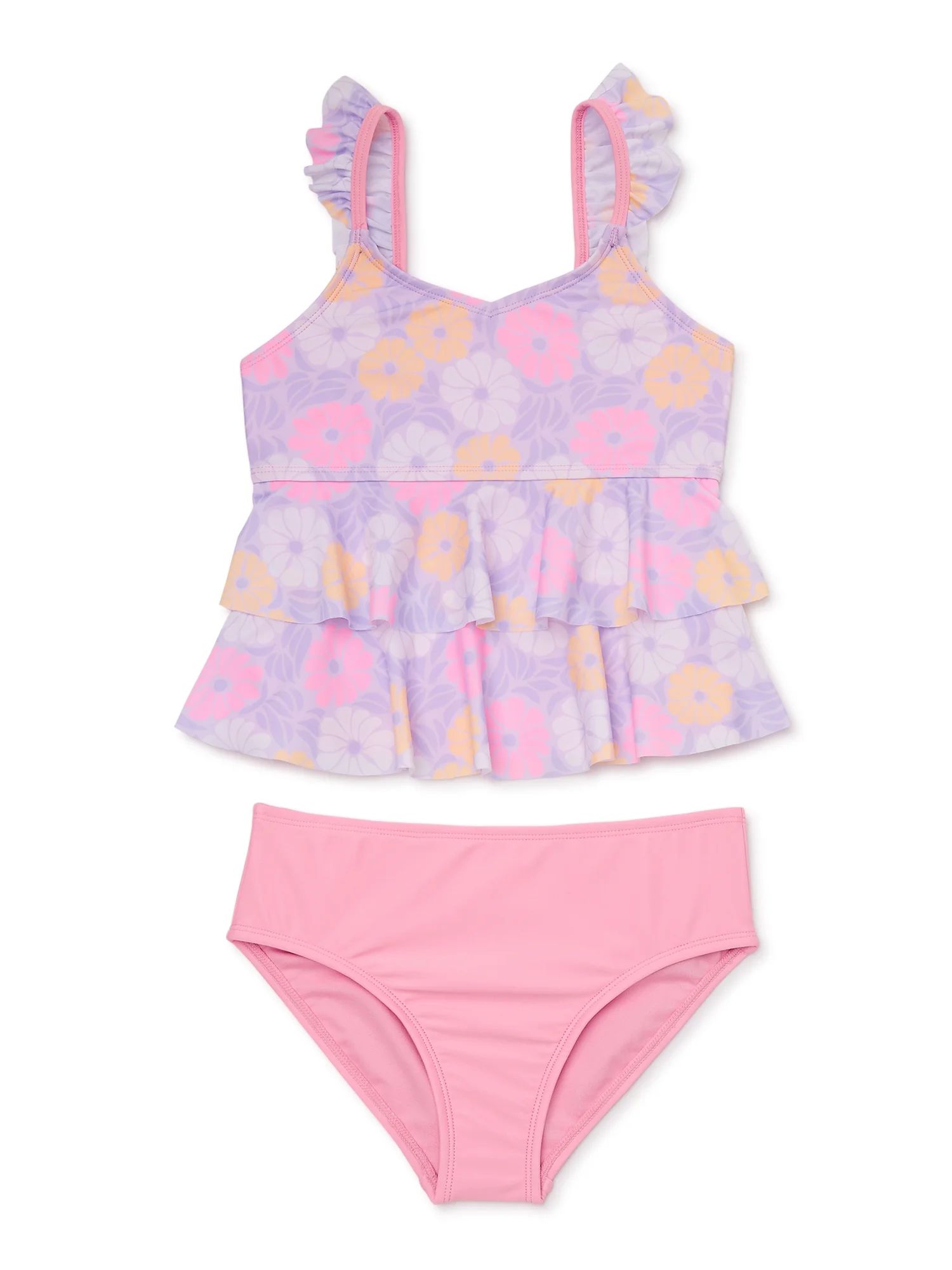 Wonder Nation Girls Ruffle Strap Tankini Swimsuit with UPF 50, Sizes 4-18 & Plus | Walmart (US)