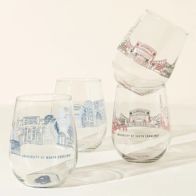 College Cityscape Wine Glasses - Set of 2 | UncommonGoods
