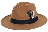 Classic Fedora for Women & Men Wide Brim Felt Panama Hat with Band and Feather Khaki | Amazon (US)