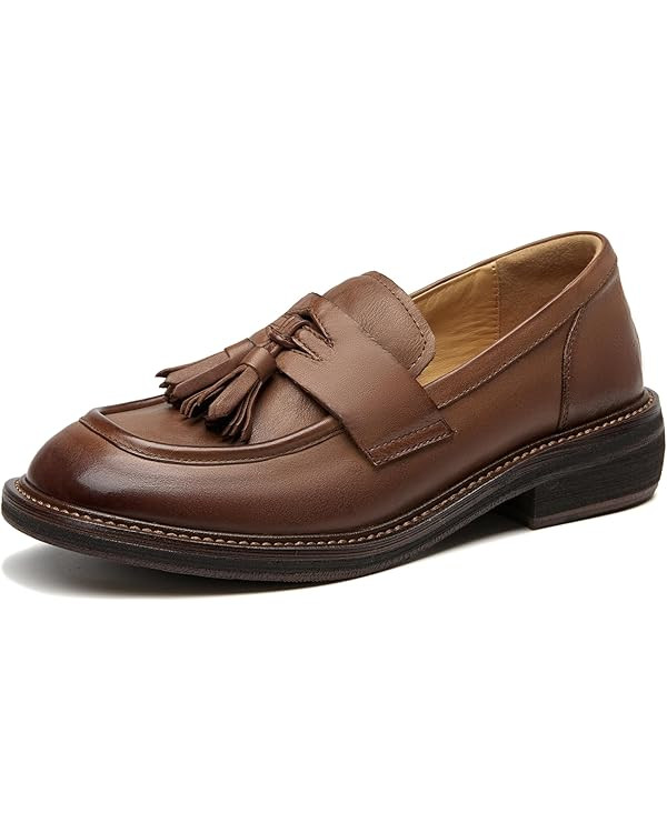 BEAU TODAY Penny Loafers for Women, Women’s Slip On Leather Loafers, Chunky Tassel Loafers Squa... | Amazon (US)