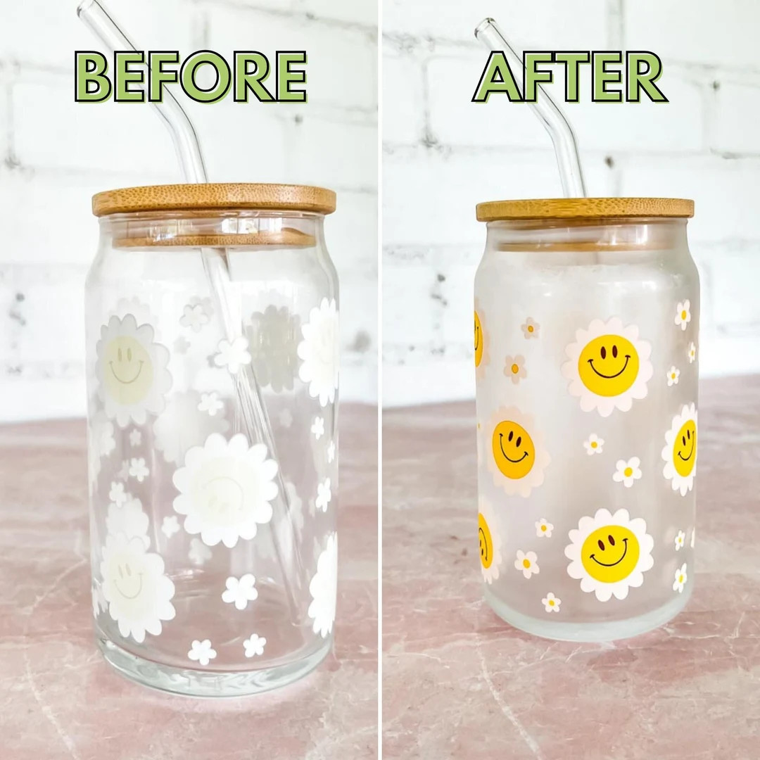 Cold Color Change Flower Can Glass | Iced Coffee Glass |Glass Coffee Cup | Iced Coffee Cup | Flor... | Etsy (US)