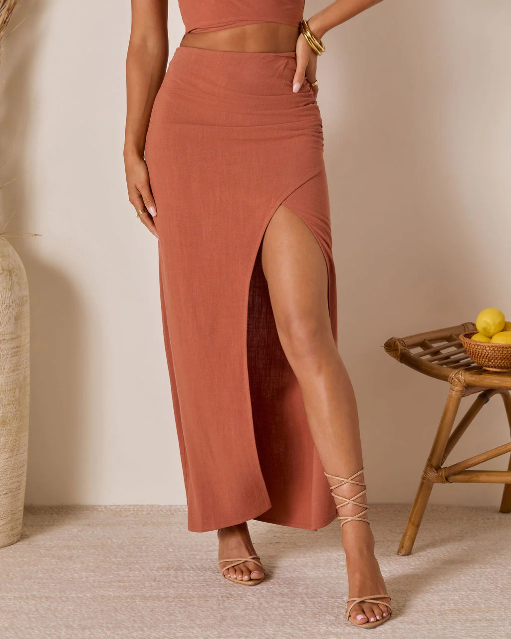 Emiliana Wrap Linen Maxi Skirt | VICI