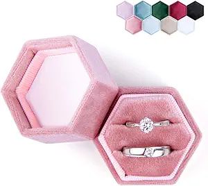 DesignSter Velvet Ring Box Hexagon - Premium Gorgeous Vintage Double Ring Display Holder with Det... | Amazon (US)