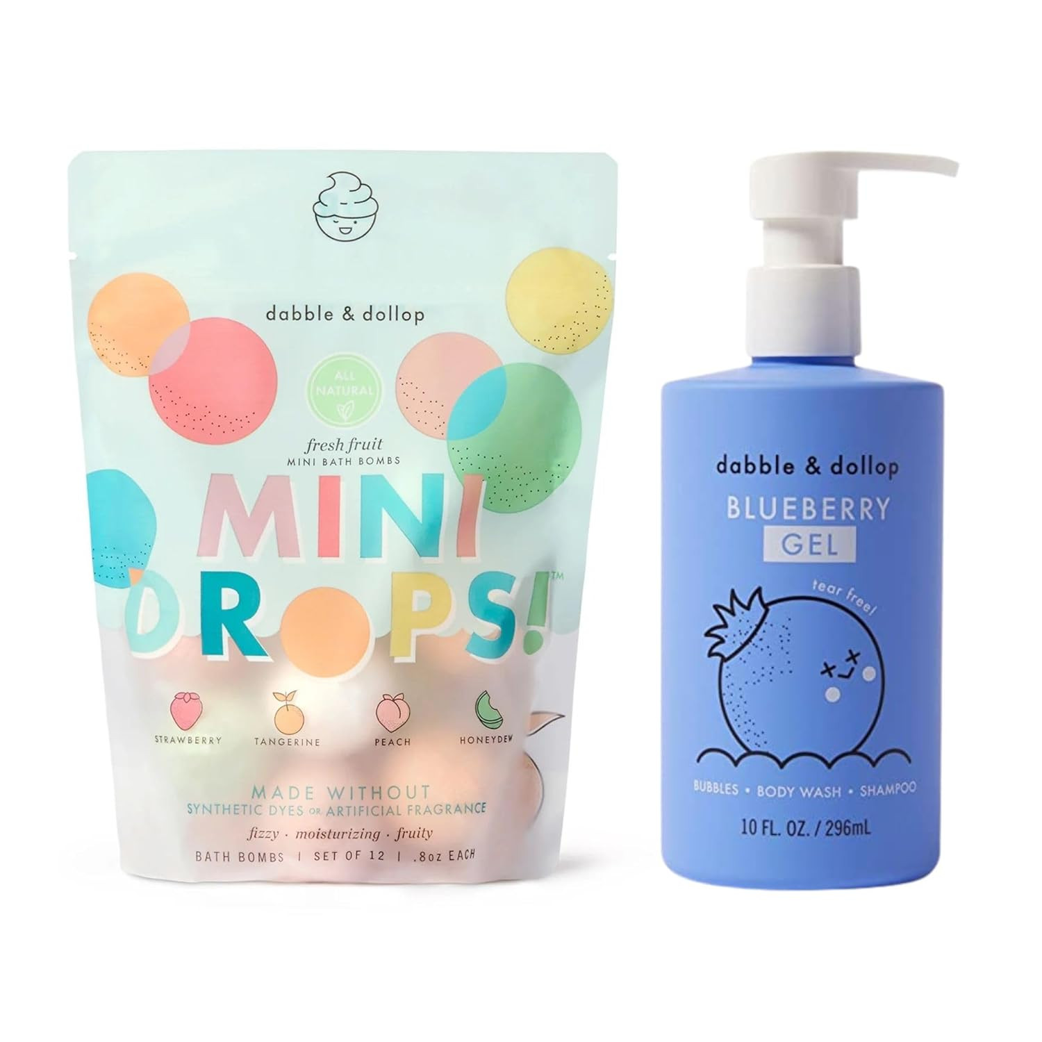 Dabble & Dollop Fresh Fruit Mini Bath Bombs & Blueberry Shampoo, Body Wash, Bubble Bath for Kids ... | Amazon (US)