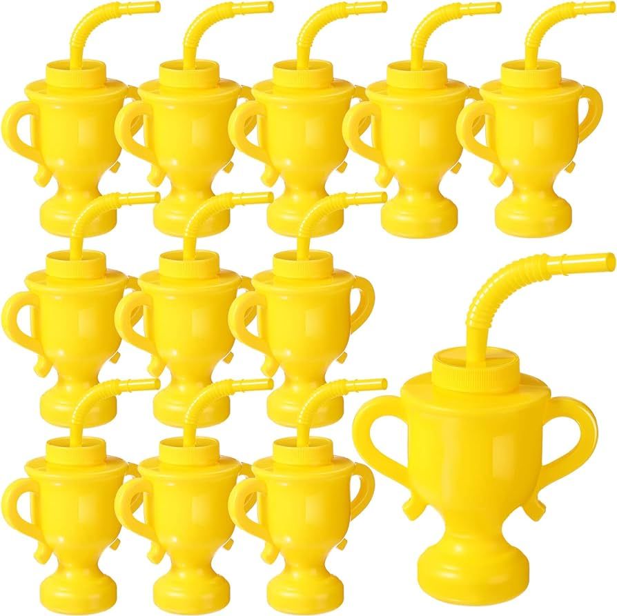Zubebe 12 Pieces Trophy Cups with Straws and Lids, 10 oz Plastic Golden Trophy Shape Cup Reusable... | Amazon (US)