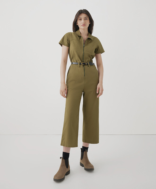Women’s Boulevard Brushed Twill Zip Front Jumpsuit made with Organic Cotton | Pact | Pact Apparel