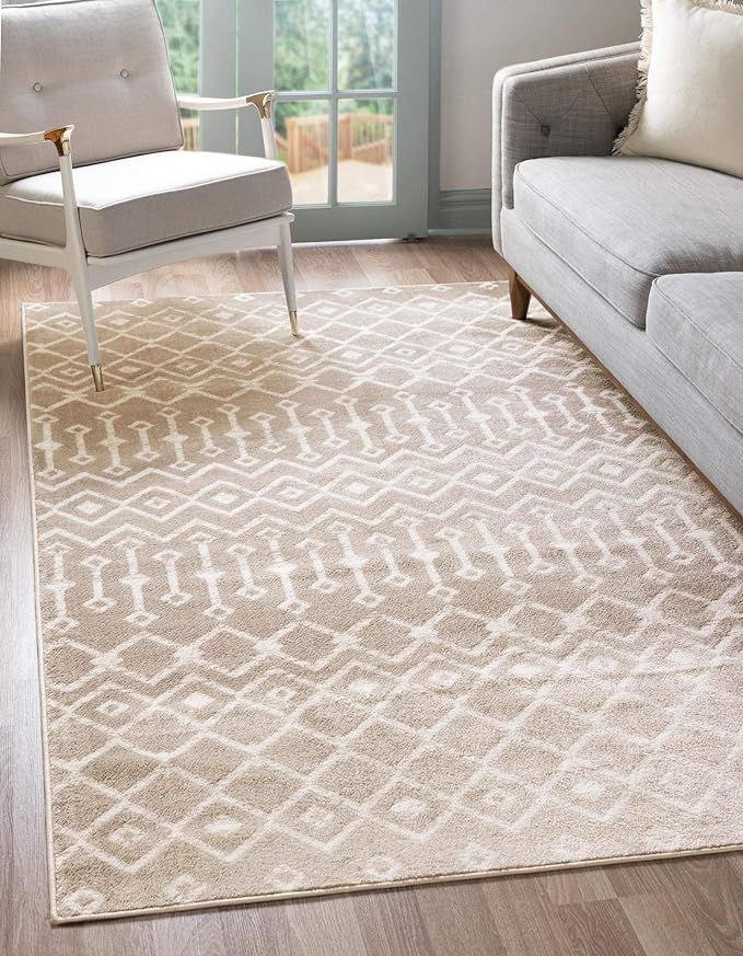 Rugs.com Geometric Kasbah Trellis Collection Rug – 5' X 8' Beige Low Pile Rug Perfect for Livin... | Amazon (US)
