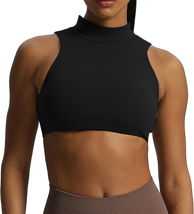 Aoxjox Women's Kim Cutout High Neck Tank Top Workout Sports Bras Fitness Padded Training Gym Bra ... | Amazon (US)