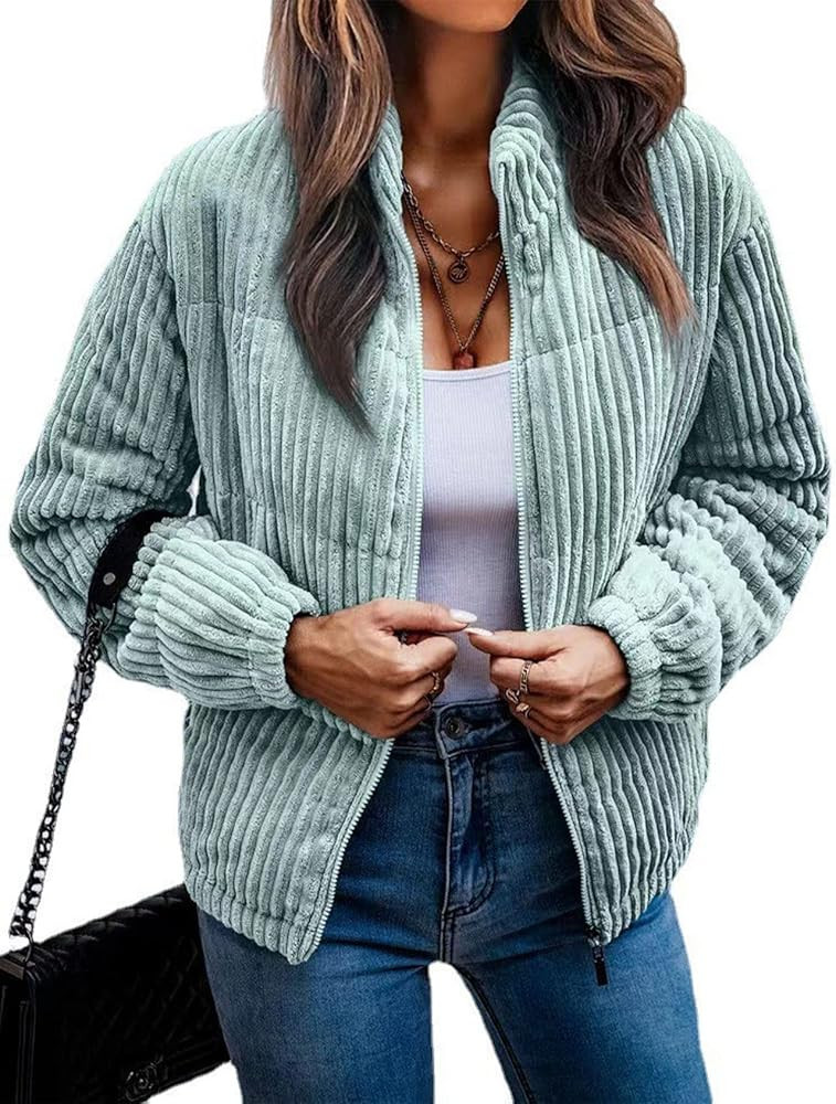 Flygo Womens Puffer Jacket Corduroy Winter Jackets Stand Collar Long Sleeve Zip Up Puffy Down Coa... | Amazon (US)