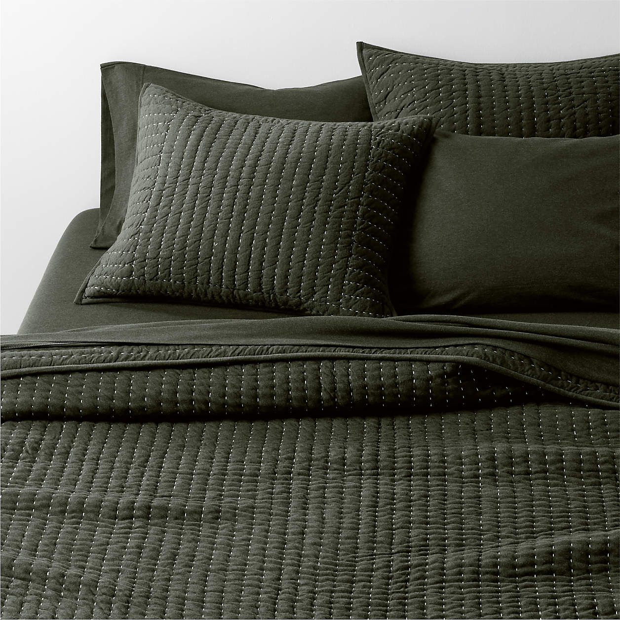 Cozysoft Organic Cotton Jersey Ficus Green King Quilt + Reviews | Crate & Barrel | Crate & Barrel