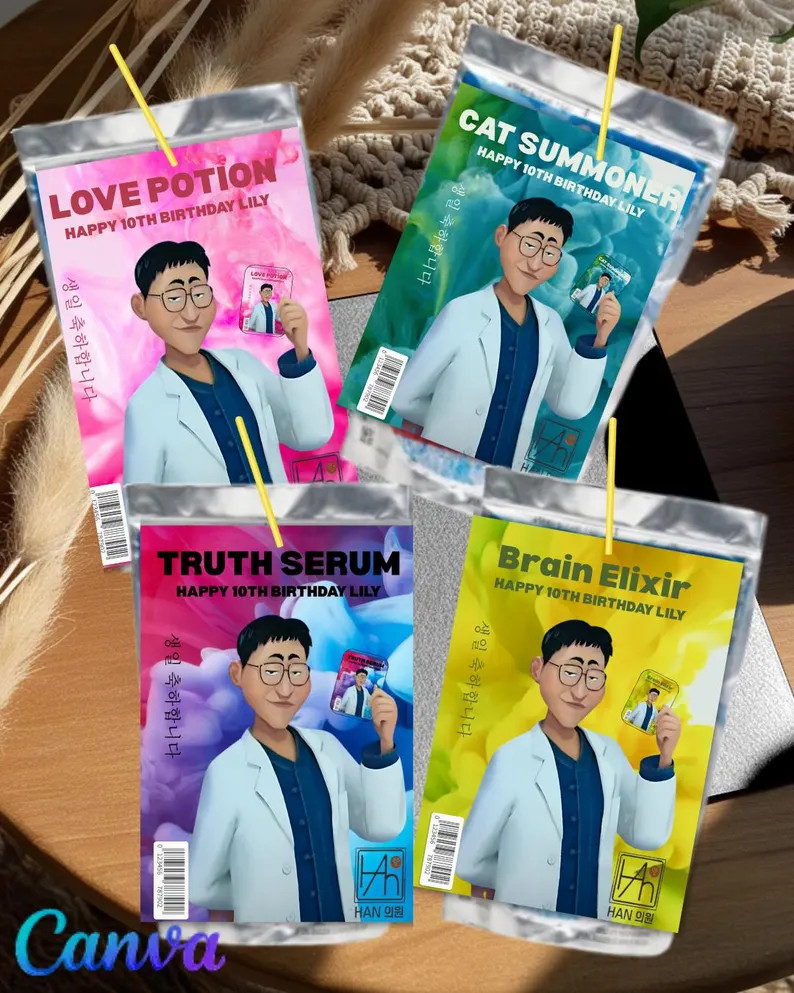 KDH Dr Han Caprisun Pack Wrapper Template, Potion Tonic Caprisun Label Canva Template for Kids K-... | Etsy (US)