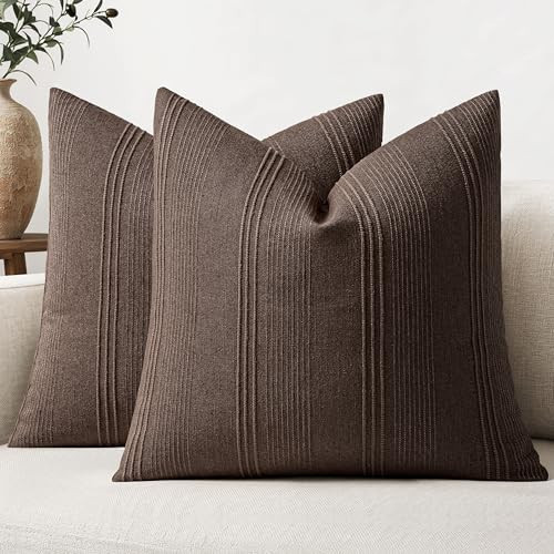 MIULEE Decorative Striped Throw Pillow Covers 18x18 in Reddish Brown 2 Pack | Amazon (US)