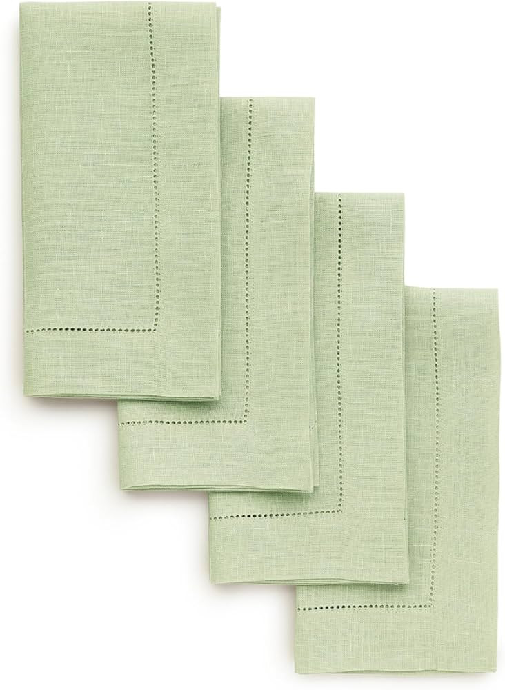 Solino Home Linen Napkins Set of 4 - Classic Hemstitch 100% Pure Linen Sage Green Dinner Napkins ... | Amazon (US)