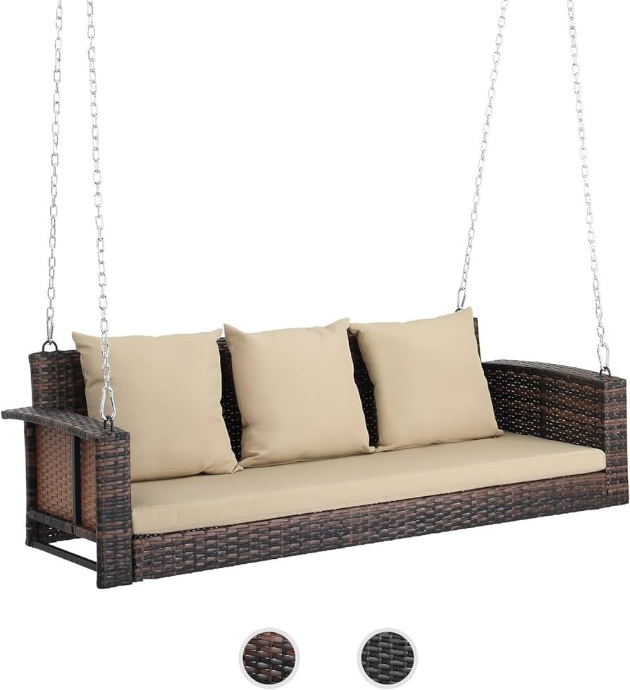 VINGLI 5 FT Rattan Porch Swing Outdoor Support 800 LBS with Cushions & Adjustable Chains, Patio W... | Amazon (US)