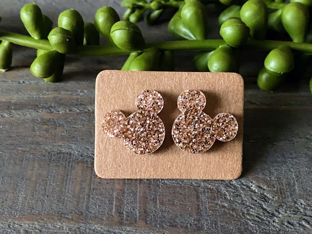 Champagne Rose Gold Glitter Mickey Mouse Inspired Stud - Etsy | Etsy (US)