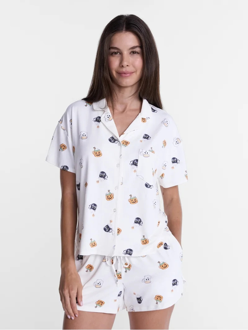 Halloween Women's Notched Top and Shorts Pajama Set from Way to Celebrate, 2-Piece, Sizes XS-3X | Walmart (US)