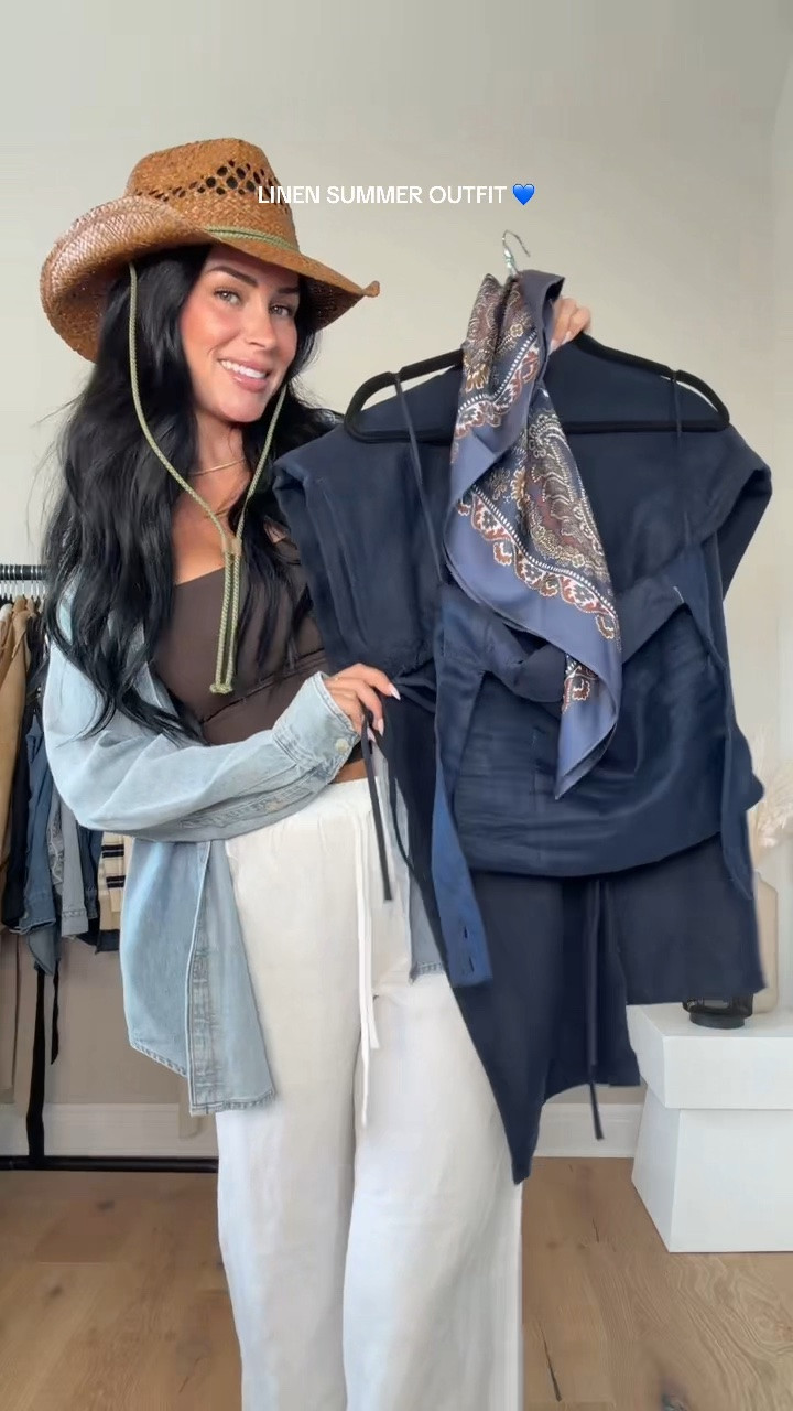Chic linen outfit 💙

My sizing 5’7, 145lbs, 32dd 
I’m wearing size smalls 

@Aritzia  Aritzia Clientele Sale, Aritzia Summer, Linen Set, Linen Outfit, Matching Set, Coastal Chic, Vacation Outfit, European Summer, Resort Wear, Summer Fashion, Straw Hat, Bandana Styling, Summer Accessories, Neutral Outfit, Elevated Basics, Warm Weather Outfit, Summer Staples, Clean Girl Style, Travel Outfit @Aritzia
