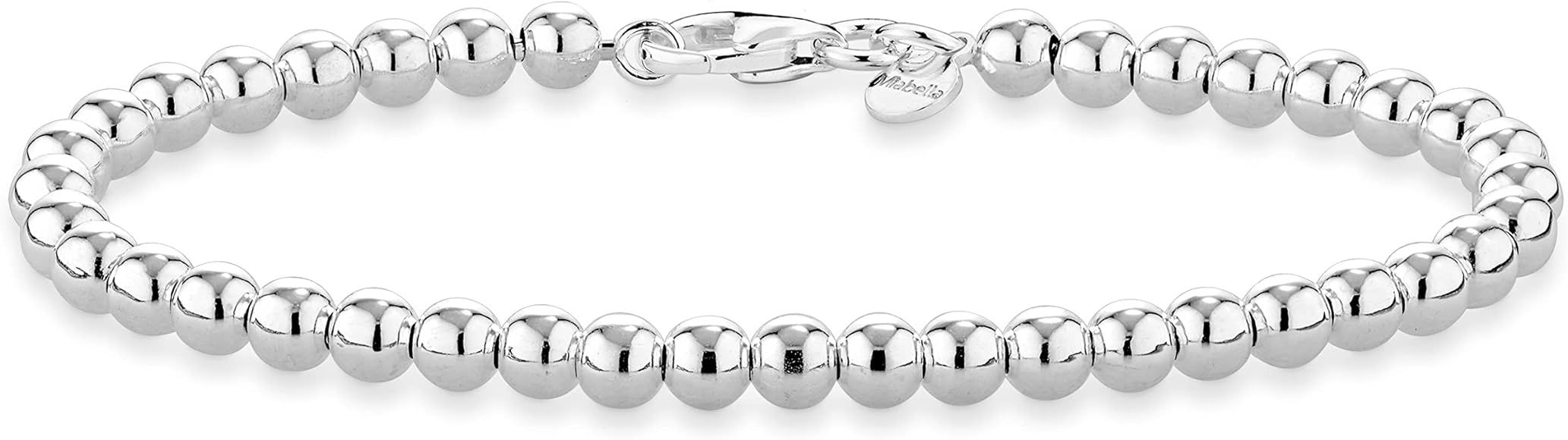 Miabella 925 Sterling Silver Italian Handmade 4mm Bead Ball Strand Chain Bracelet for Women 6.5, ... | Amazon (US)