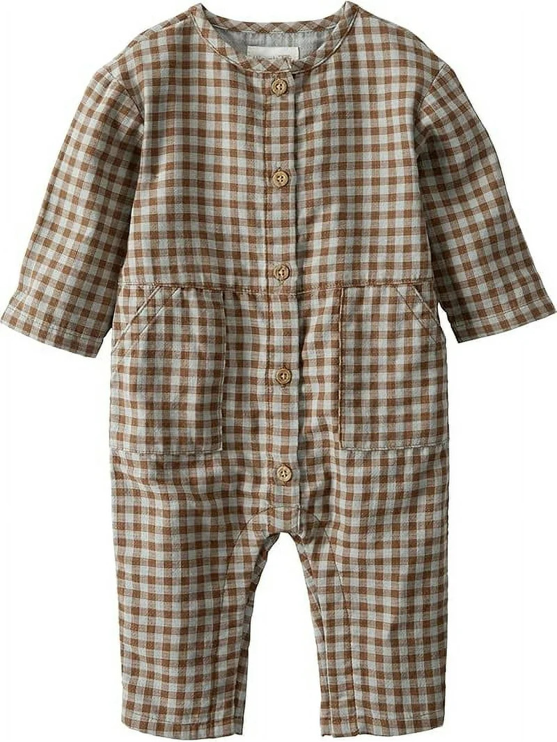 Carter's BROWN Baby Organic Cotton Gingham Button-Front Jumpsuit, US Newborn | Walmart (US)