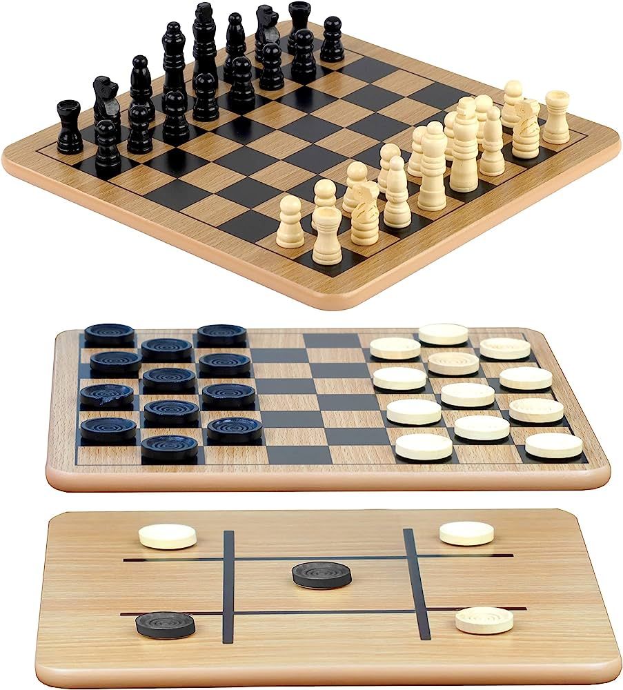 Regal Games - Reversible Wooden Board for Chess, Checkers & Tic-Tac-Toe - 24 Interlocking Wooden ... | Amazon (US)