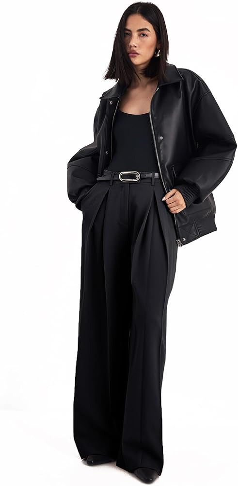 Nasty Gal Women's Double Pleated Wide Leg Tailored Pants | Amazon (US)