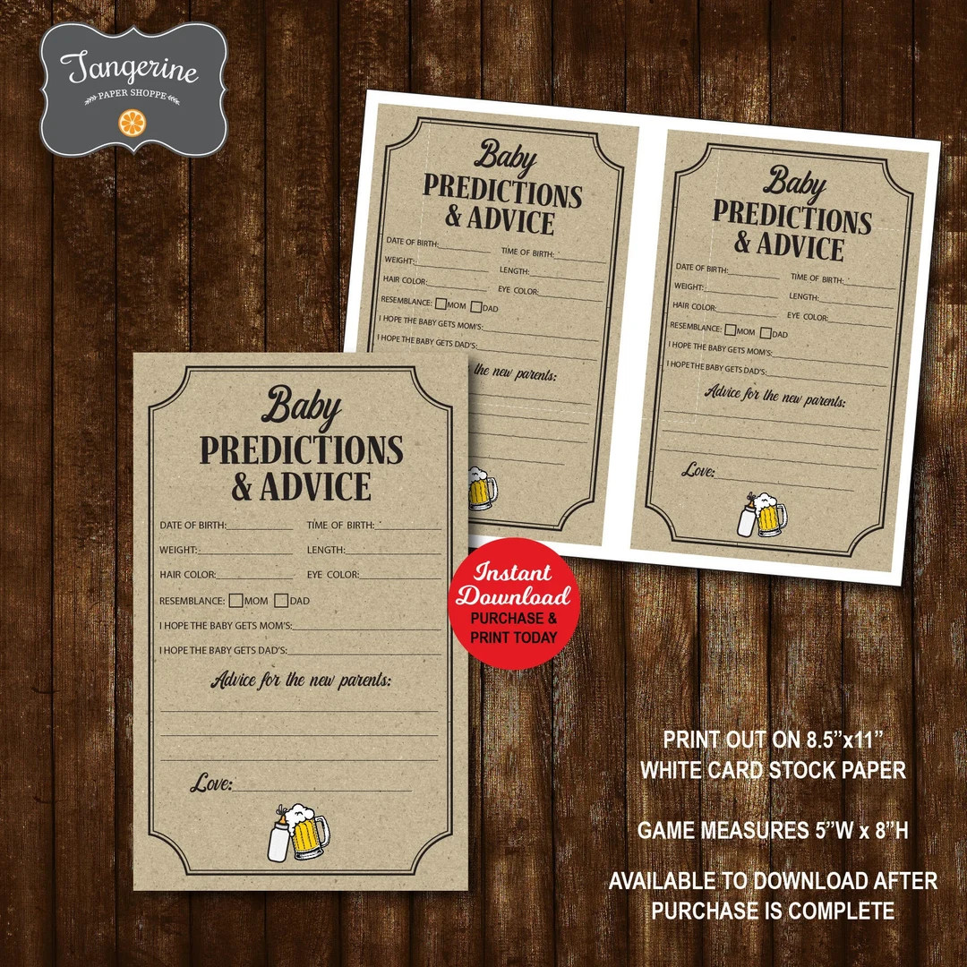 A Baby is Brewing Baby Prediction Cards, Baby Shower Games, Beer Baby Shower Games, Printable PDF... | Etsy (US)