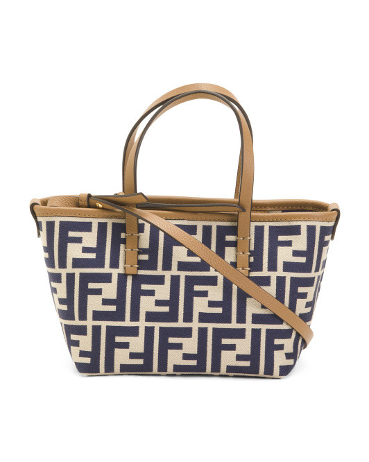 Made In Italy Mini Roll Tote In Jacquard Fabric With Leather Trim | TJ Maxx