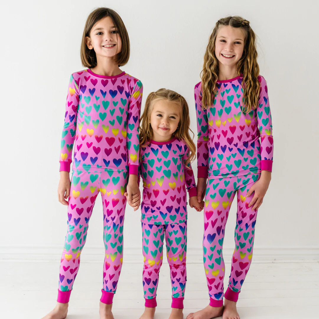 Ombré Hearts Two-Piece Bamboo Viscose Pajama Set | Little Sleepies