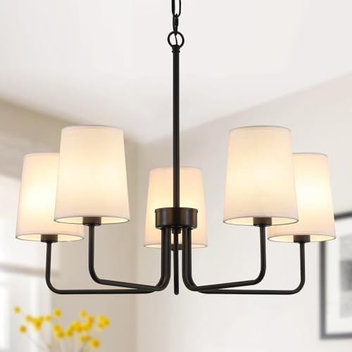 Farmhouse Chandelier, Matte Black with White Fabric Shade, Farmhouse Linear Island Lighting Fixtu... | Amazon (US)
