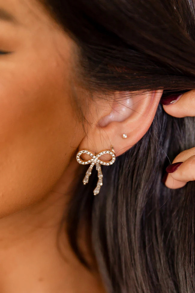 Diamond Bow Clear Earrings | Pink Lily