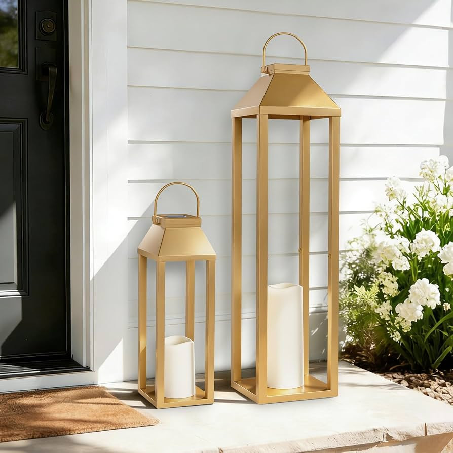 Large Outdoor Solar Lanterns Waterproof, Tall Farmhouse Black Metal Decorative Lanterns Solar Lig... | Amazon (US)
