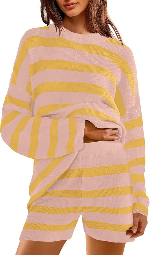 Yanekop Womens Striped Sweater Sets Tunic Matching Set Oversized Lounge Sets 2 Piece Long Sleeve ... | Amazon (US)
