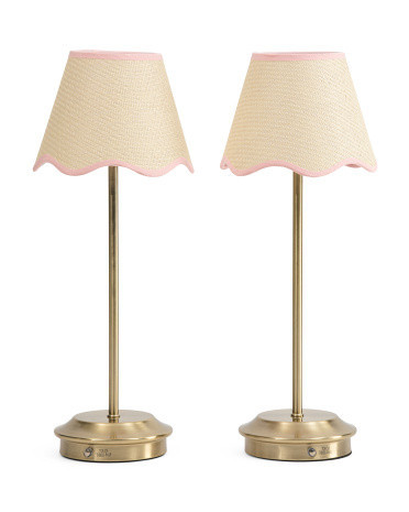 2Pk 18In Rechargeable Plated Brass Rattan Table Lamps | TJ Maxx