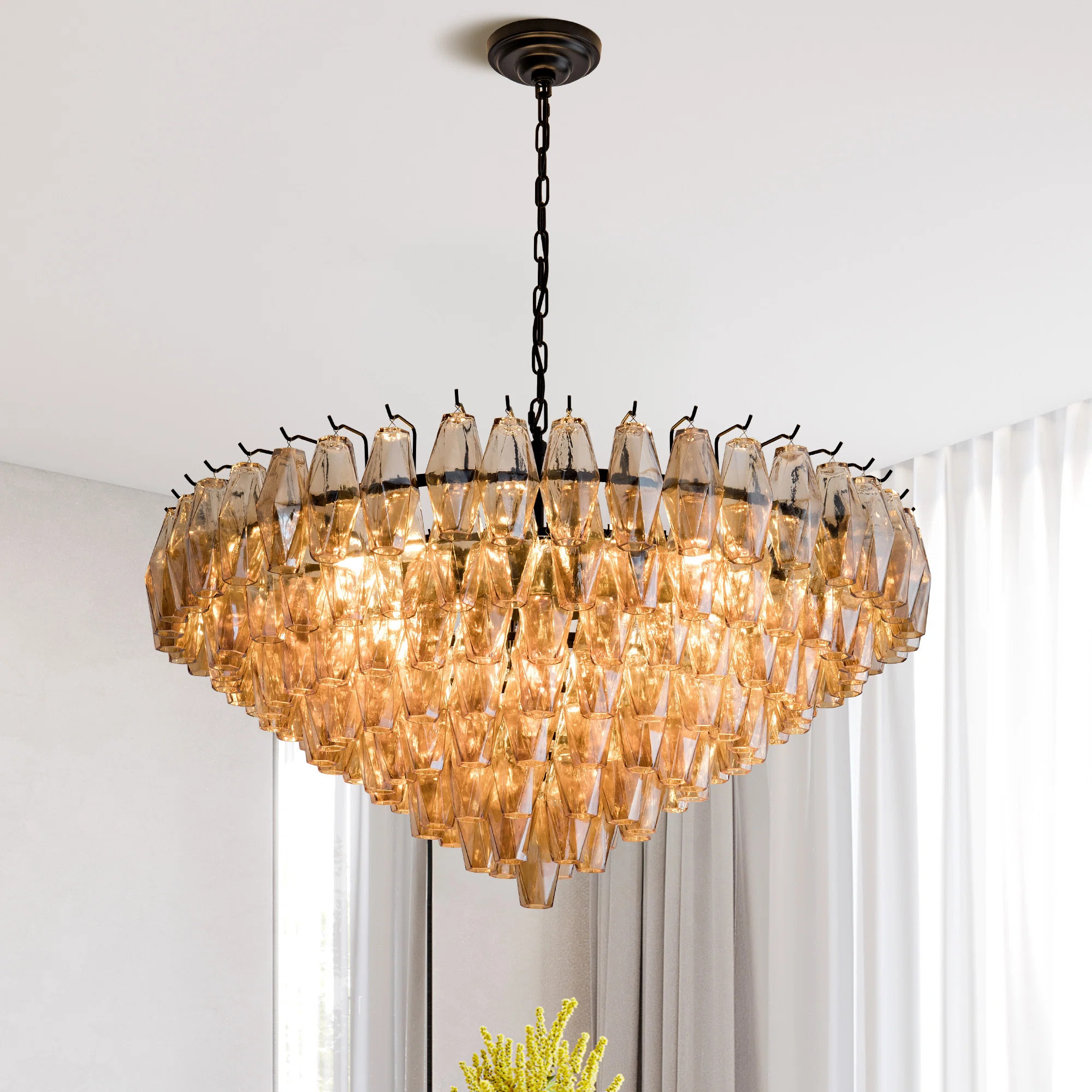Angulo 14 - Light Modern Round Chandelier Ceiling Light Pendant Lighting Fixture with Tiered Smoke Glass Tubes | Wayfair North America