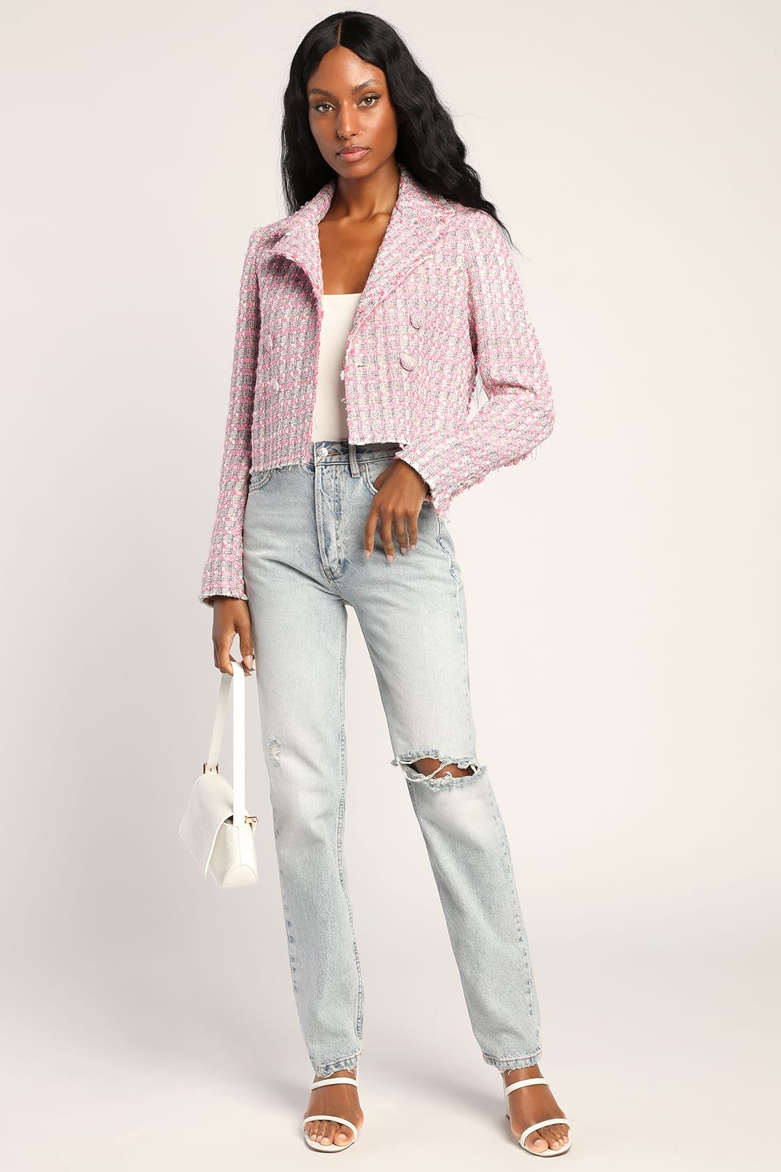 Tweed My Ego Pink Multi Tweed Cropped Blazer | Lulus (US)