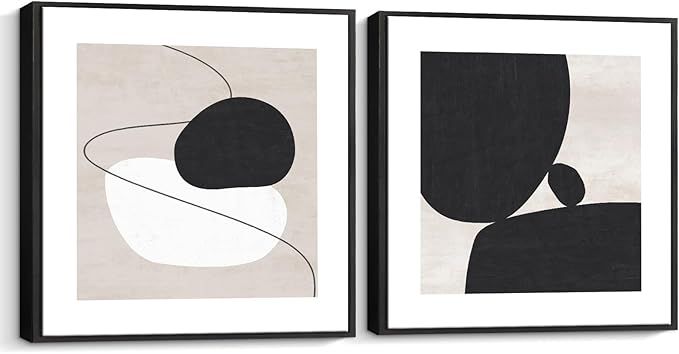 Black and White Abstract Wall Art Minimalist Geometric Framed Canvas Wall Decor Black Beige Art C... | Amazon (US)