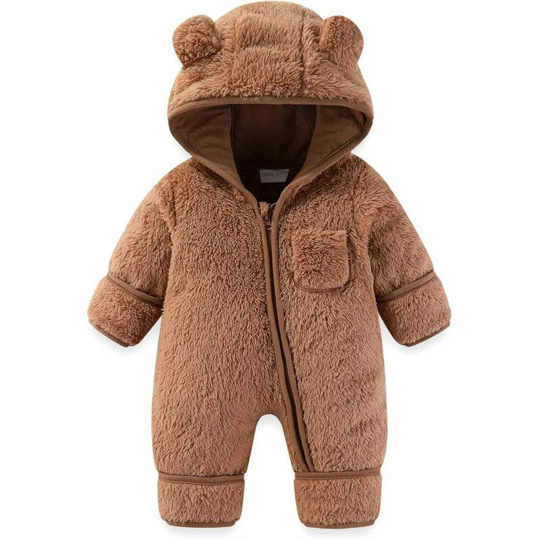 XFHLMJFF Onesies 0-3 Months Unisex Bear Ears Jumpsuit Hooded Baby Fold Over Mittens Footies Girls... | Walmart (US)