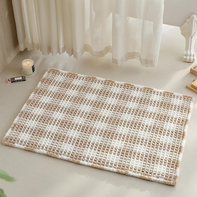 Waffle Bath Mat, Boho Bathroom Rugs Non Slip Washable Absorbent Checkered Bathroom Mat Quick Dry ... | Amazon (US)