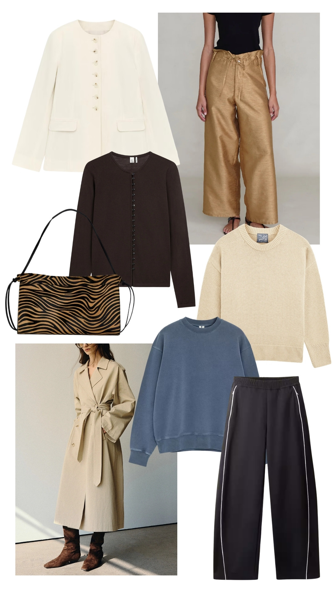 Your most loved last week. Spring light layers, blazers and knits. My favourite trench coat, lightweight track techno stlye trousers and a zebra print bag 

 #LTKspring #LTKstyletip