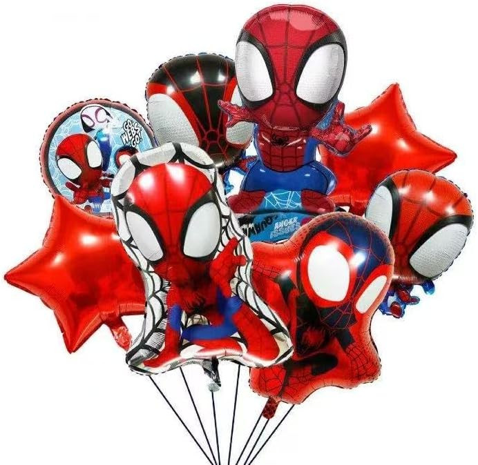 8-Piece Spidey Aluminum Balloon Set - Spidey & Classic Design, Vibrant 3D Cartoon Shape, Party Decoration Essential, Durable Foil Material | Amazon (US)