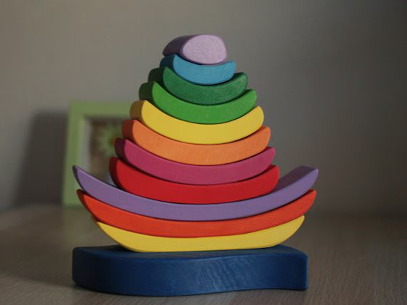 3D Boat Wooden Rainbow Stacking Toy Nautical Decor, Wooden Rainbow Stacker Montessori Toys, Woode... | Etsy (US)